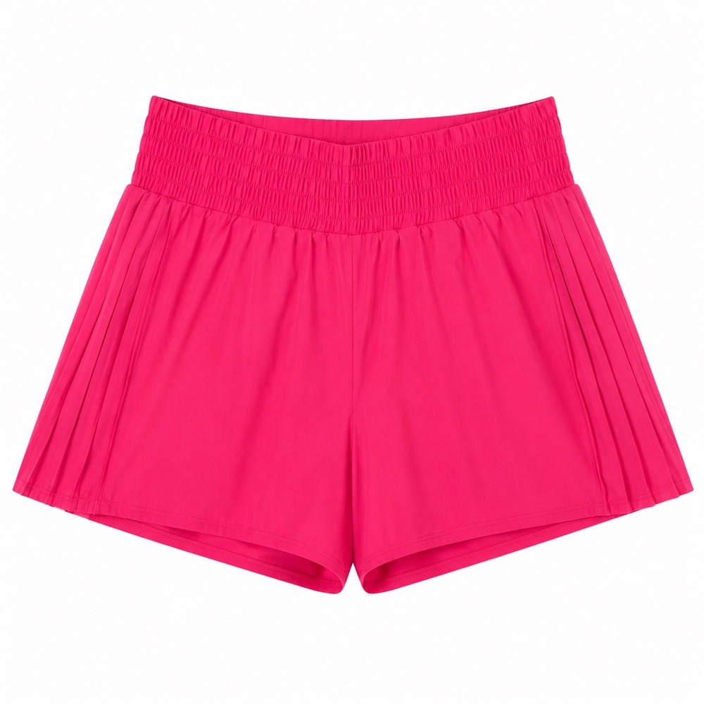 Womens Hot Pink Pleated Athletic Shorts Smocked High Waist Mesh Lined XL